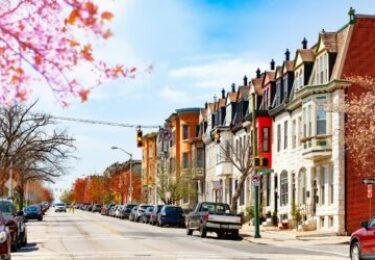 Scenic view of Baltimore streets in spring, Maryland, USA